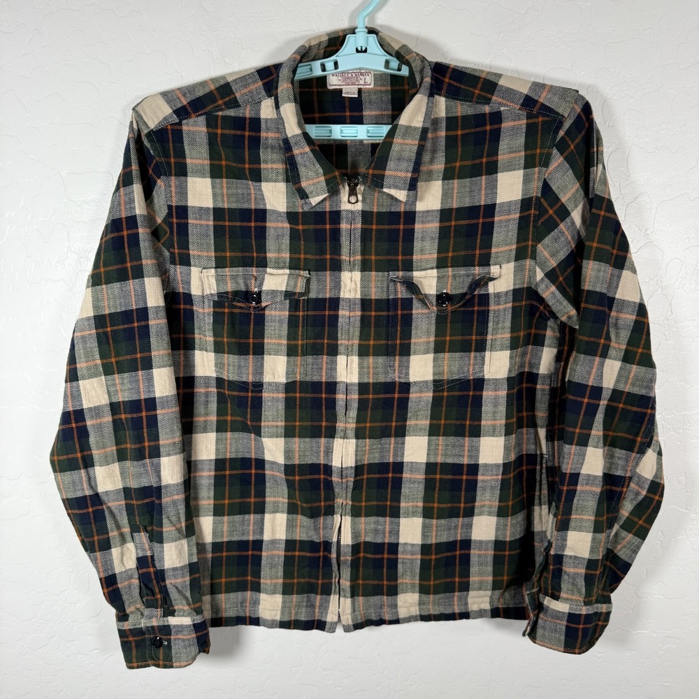 Wallace & Barnes Shirt Jacket Mens Large Green Full Zip‎ Shacket Plaid Pockets